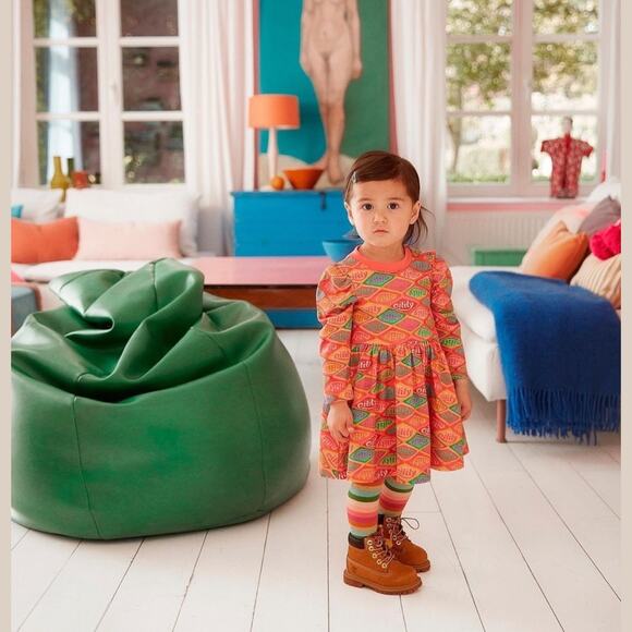 Oilily Organic Cotton Puff Sleeve Logo Dress and Scarf, Size 104 (4T), Orange - Picture 4 of 16